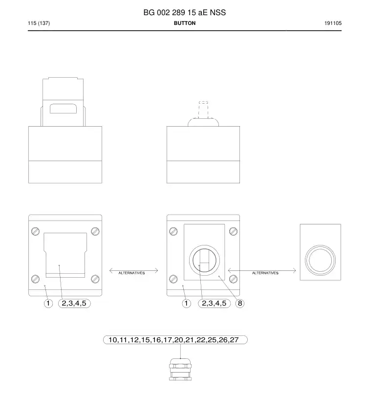 BG00228915a BG 002 289 15a Button - Sandvik Technical Drawing