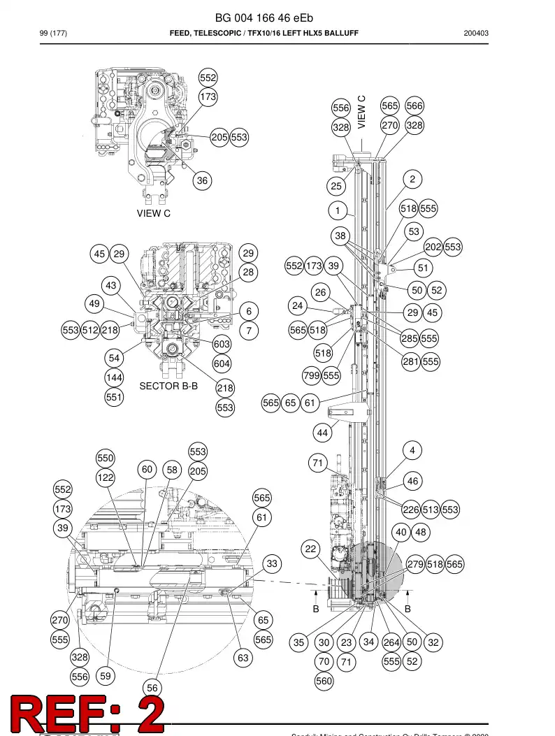 BG00228994a BG 002 289 94a Feed Beam Assembly - Sandvik Technical Drawing