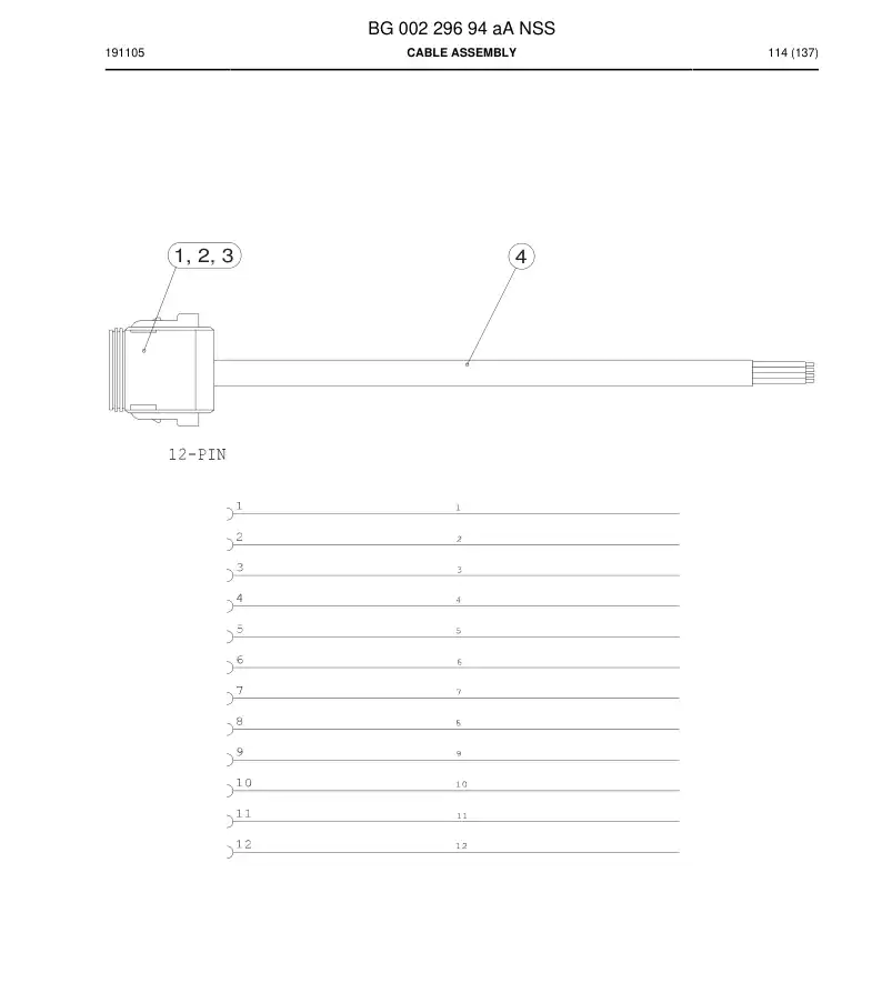 BG00229694a BG 002 296 94a Cable Assembly - Sandvik Technical Drawing