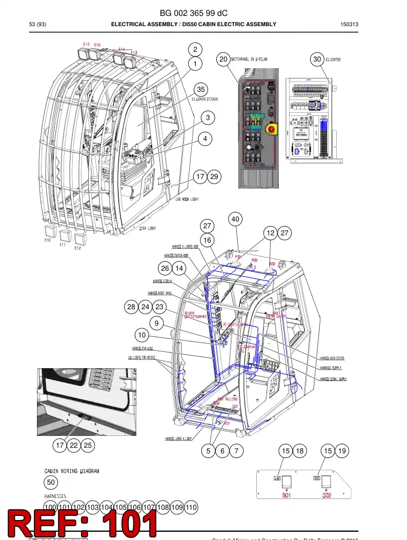 BG00230395a BG 002 303 95a Wiring Harness Assembly - Sandvik Technical Drawing