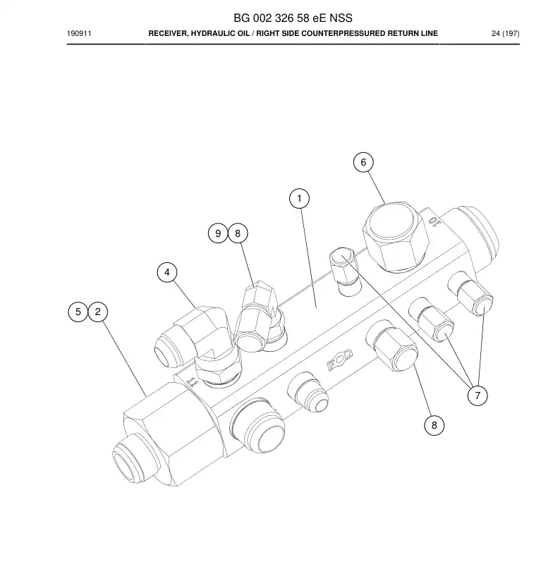 BG00232658e BG 002 326 58e Receiver, Hydraulic Oil - Sandvik Technical Drawing
