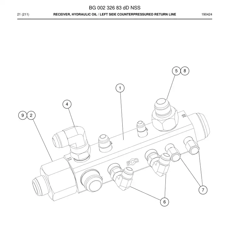 BG00232683d BG 002 326 83d Receiver, Hydraulic Oil - Sandvik Technical Drawing