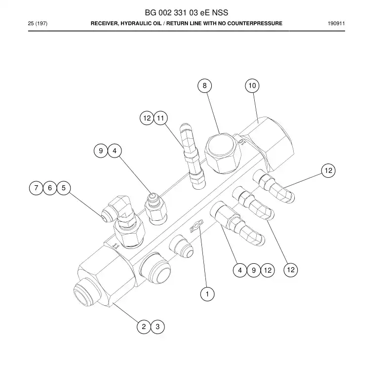 BG00233103e BG 002 331 03e Receiver, Hydraulic Oil - Sandvik Technical Drawing