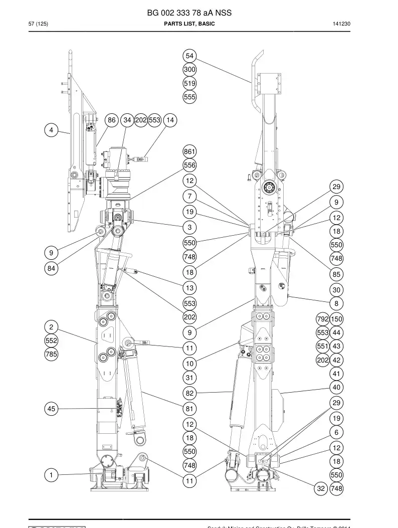 BG00233378a BG 002 333 78a Parts List, Basic - Sandvik Technical Drawing