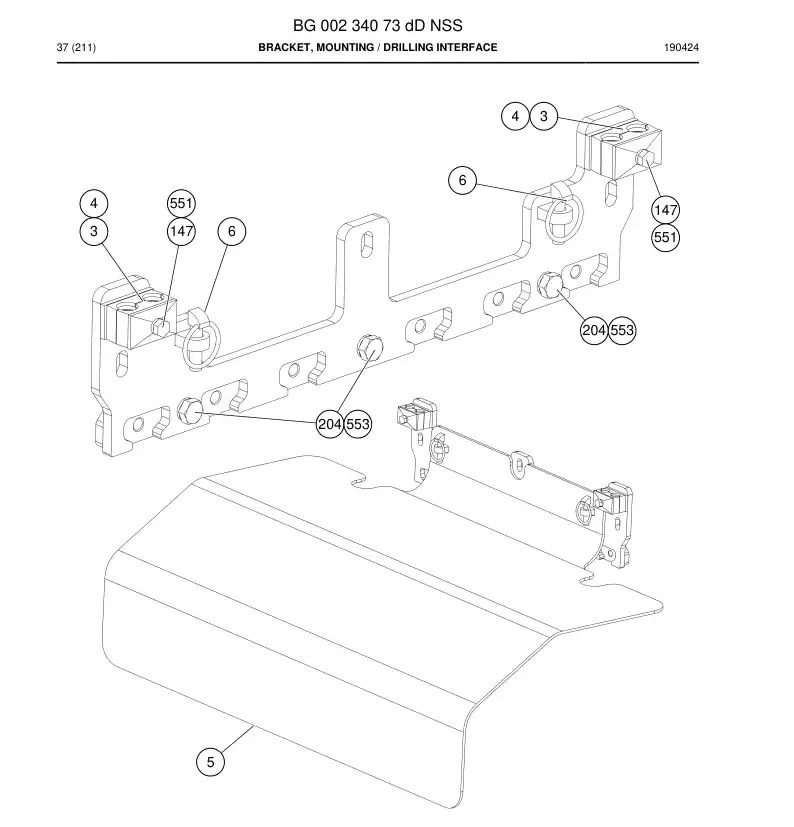 BG00234073d BG 002 340 73d Bracket, Mounting - Sandvik Technical Drawing
