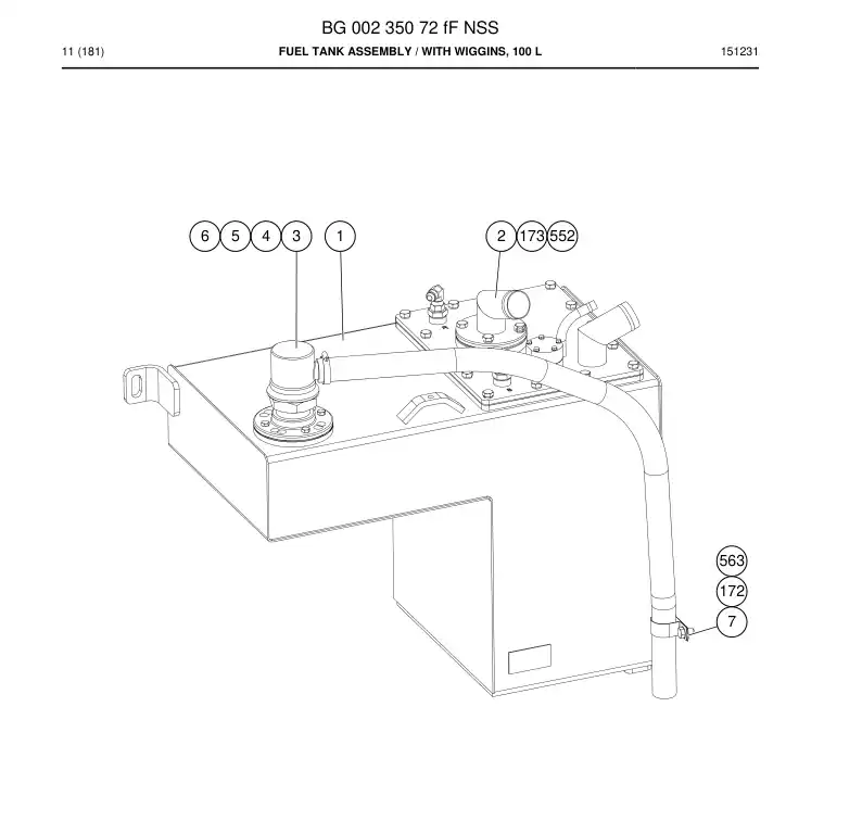 BG00235072f BG 002 350 72f Fuel tank assembly - Sandvik Technical Drawing