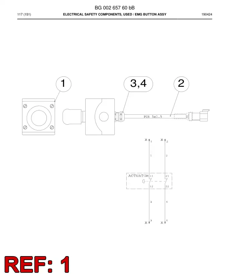 BG00235291a BG 002 352 91a Button, Emergency Stop - Sandvik Technical Drawing