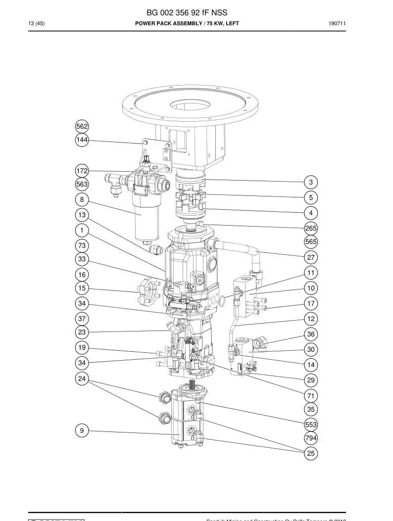 BG00235692f BG 002 356 92f Power Pack Assembly - Sandvik Technical Drawing