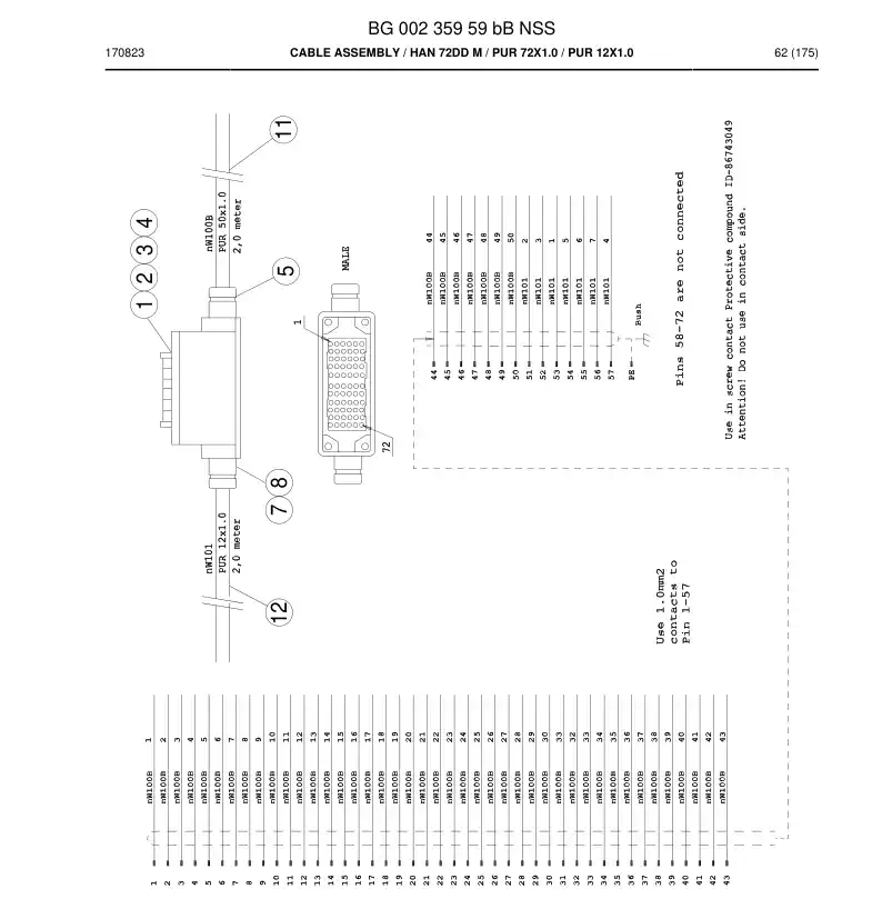 BG00235959b BG 002 359 59b Cable Assembly - Sandvik Technical Drawing