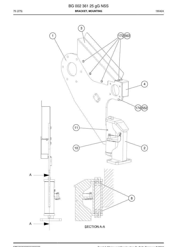 BG00236125g BG 002 361 25g Bracket, Mounting - Sandvik Technical Drawing
