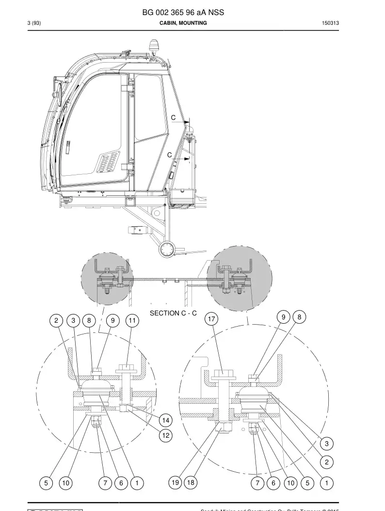 BG00236596a BG 002 365 96a Cabin mounting - Sandvik Technical Drawing