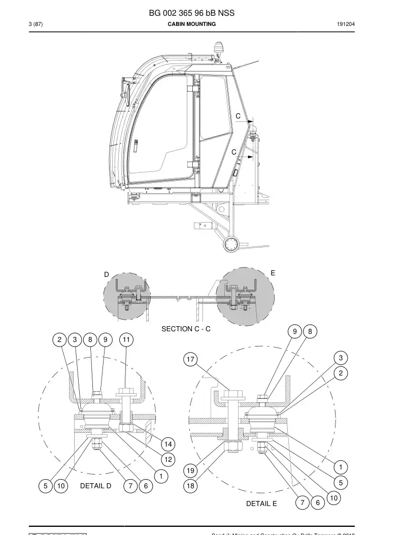 BG00236596b BG 002 365 96b Cabin mounting - Sandvik Technical Drawing