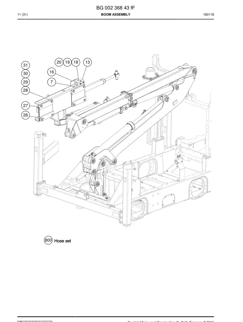 BG00236843f BG 002 368 43f Boom Assembly - Sandvik Technical Drawing