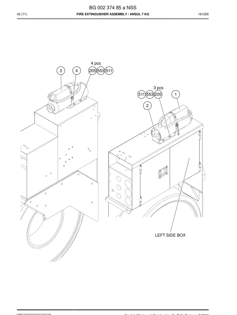 BG00237485a BG 002 374 85a Fire Extinguisher Assembly - Sandvik Technical Drawing
