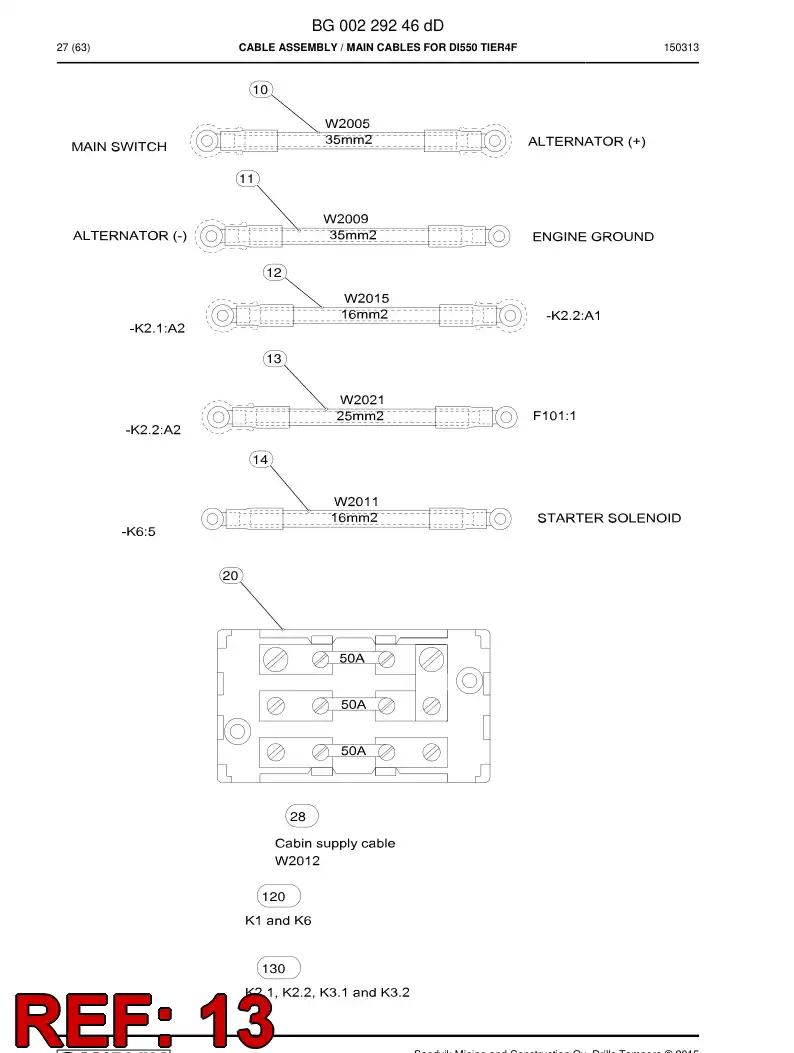 BG00238087a BG 002 380 87a Cable Assembly - Sandvik Technical Drawing