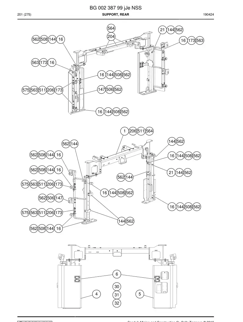 BG00238799g BG 002 387 99g Support, Rear - Sandvik Technical Drawing