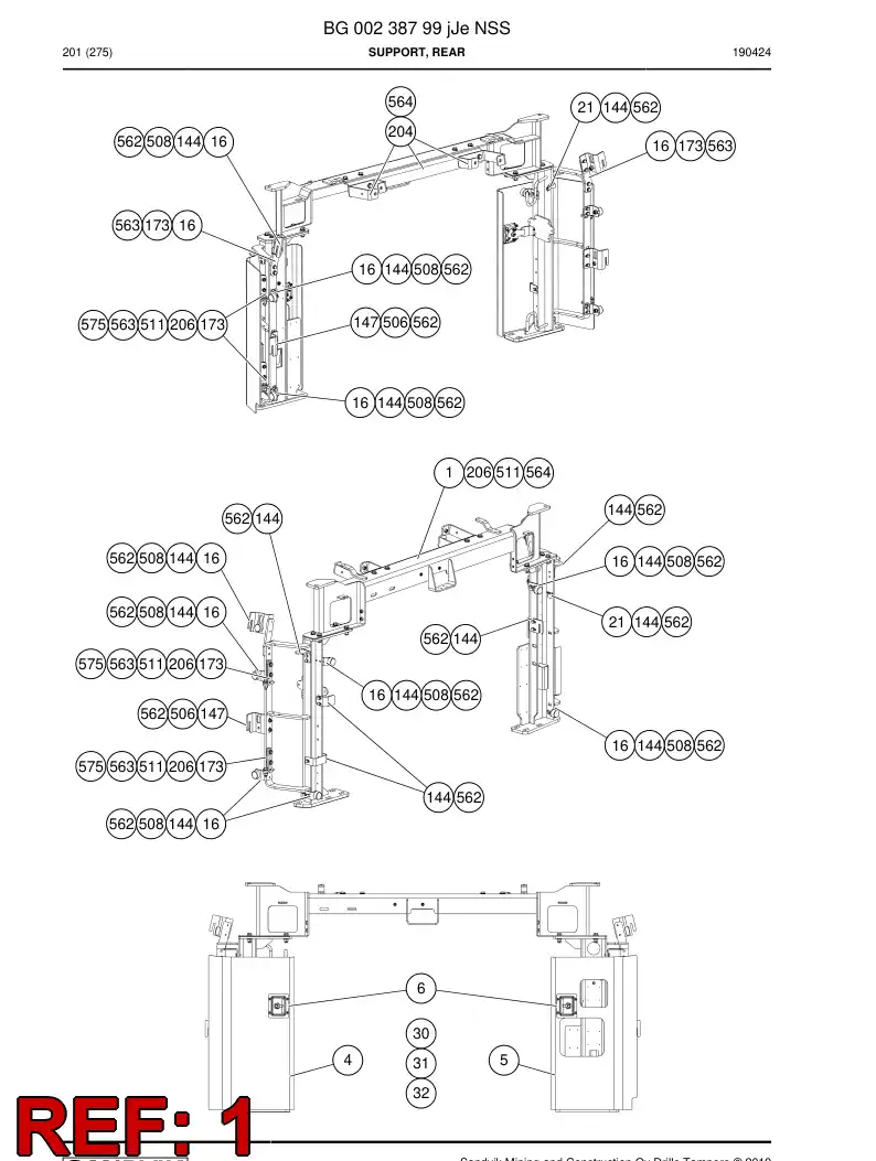 BG00238916b BG 002 389 16b Beam, Support - Sandvik Technical Drawing