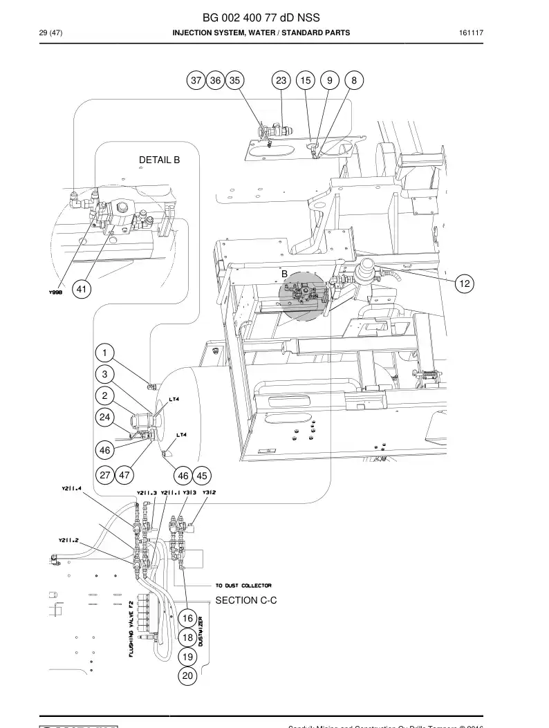 BG00240077c BG 002 400 77c Injection System, Water - Sandvik Technical Drawing