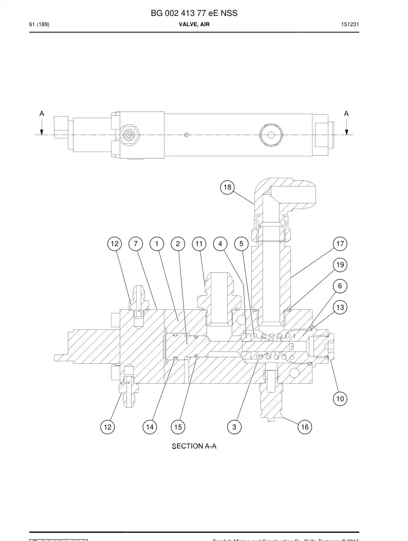 BG00241377e BG 002 413 77e Valve, Air - Sandvik Technical Drawing