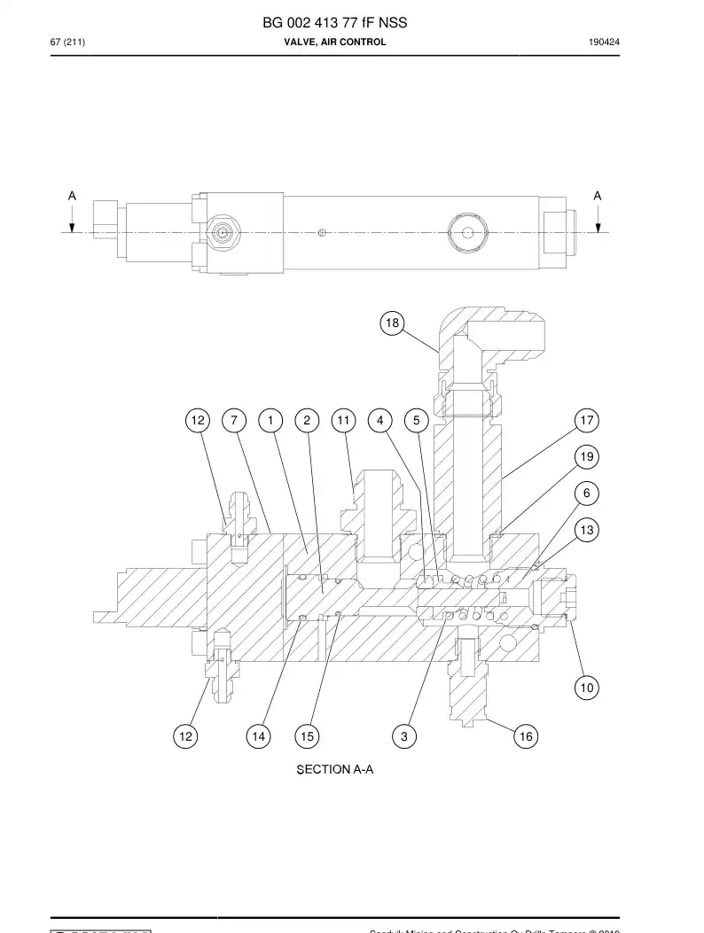 BG00241377f BG 002 413 77f Valve, Air Control - Sandvik Technical Drawing