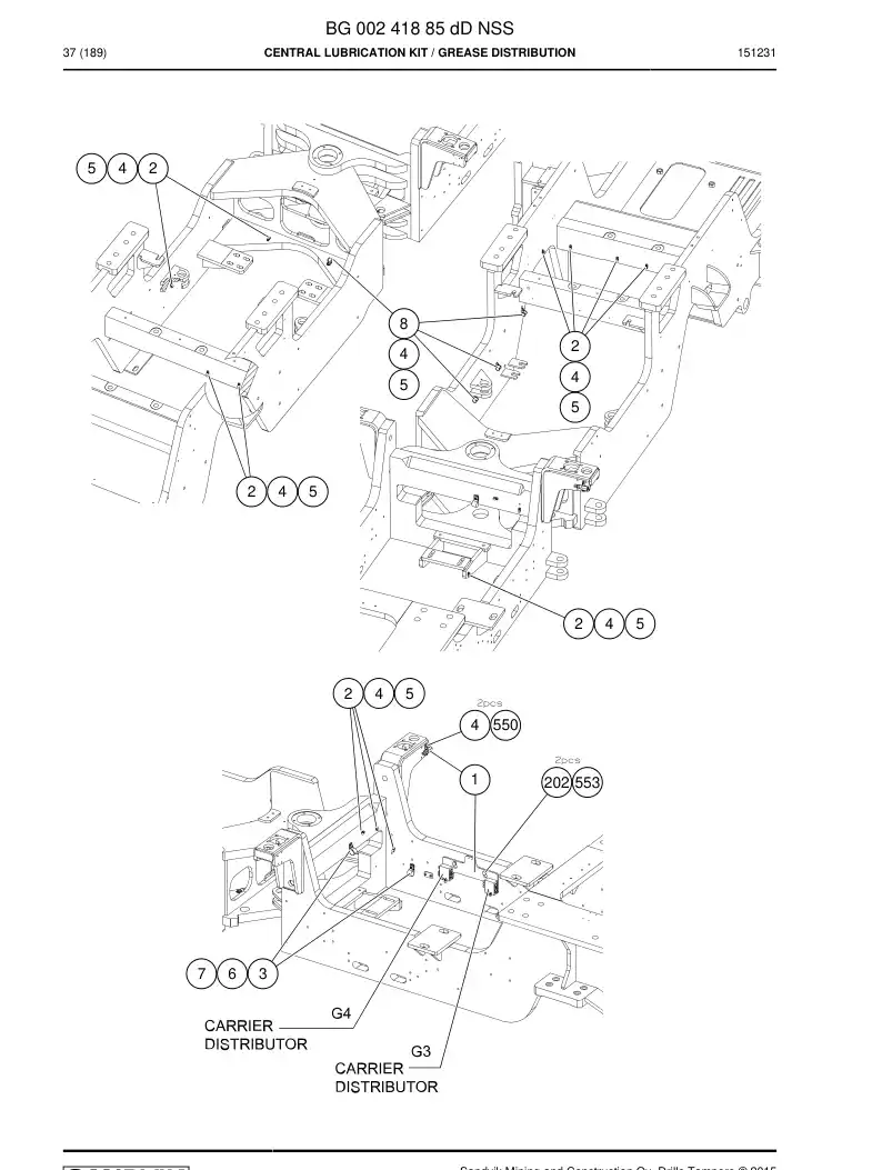 BG00241885d BG 002 418 85d Central Lubrication Kit - Sandvik Technical Drawing