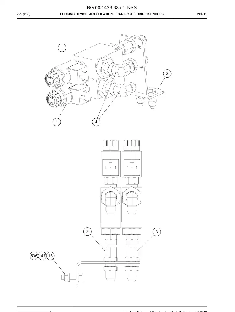 BG00243333c BG 002 433 33c Locking Device, Articulation, Frame - Sandvik Technical Drawing