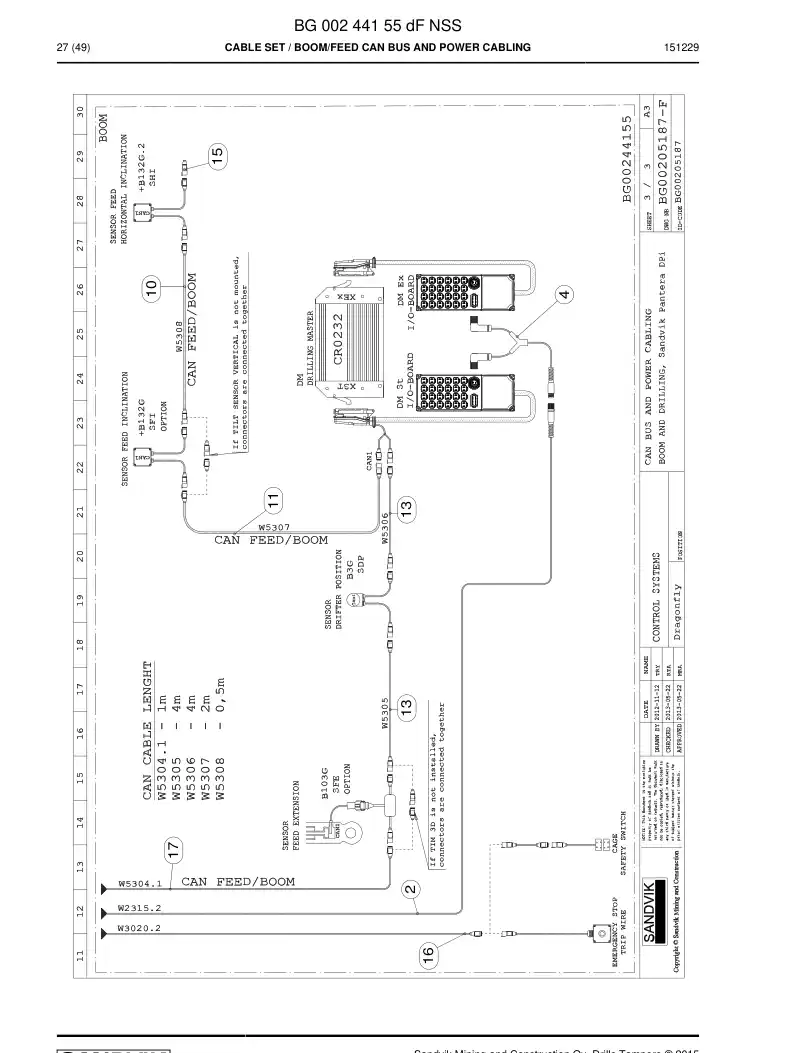 BG00244155d BG 002 441 55d Cable Set - Sandvik Technical Drawing