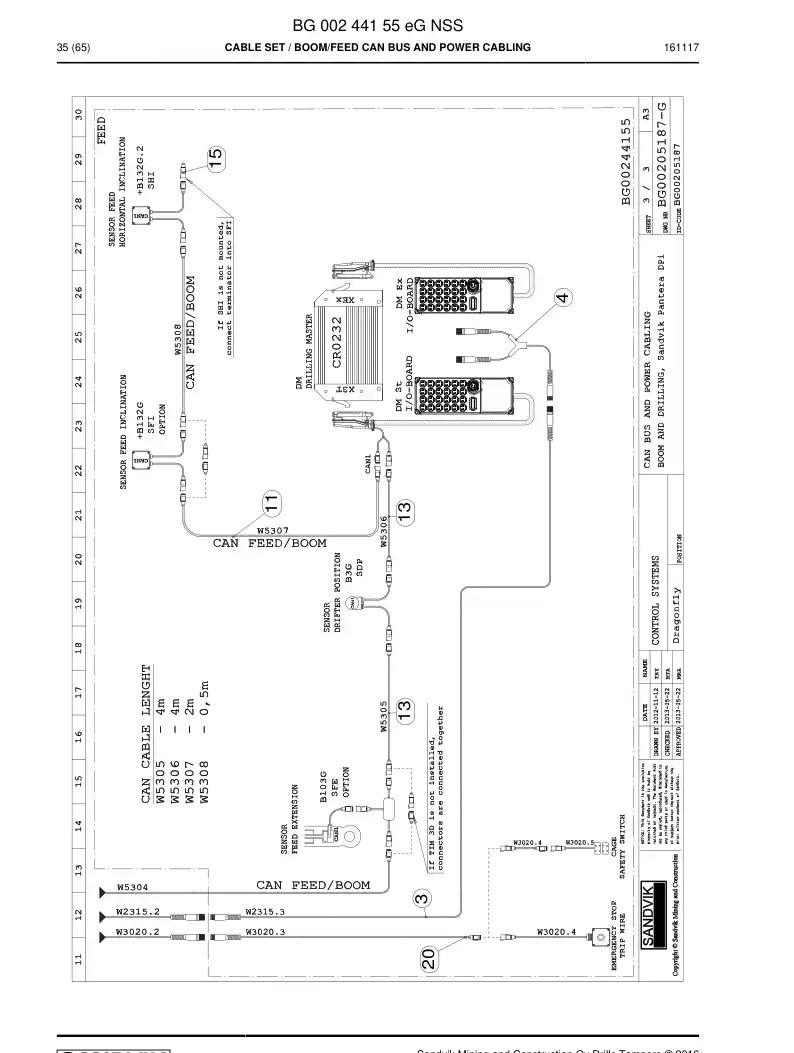 BG00244155e BG 002 441 55e Cable Set - Sandvik Technical Drawing
