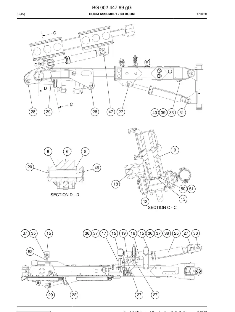 BG00244769g BG 002 447 69g Boom Assembly - Sandvik Technical Drawing