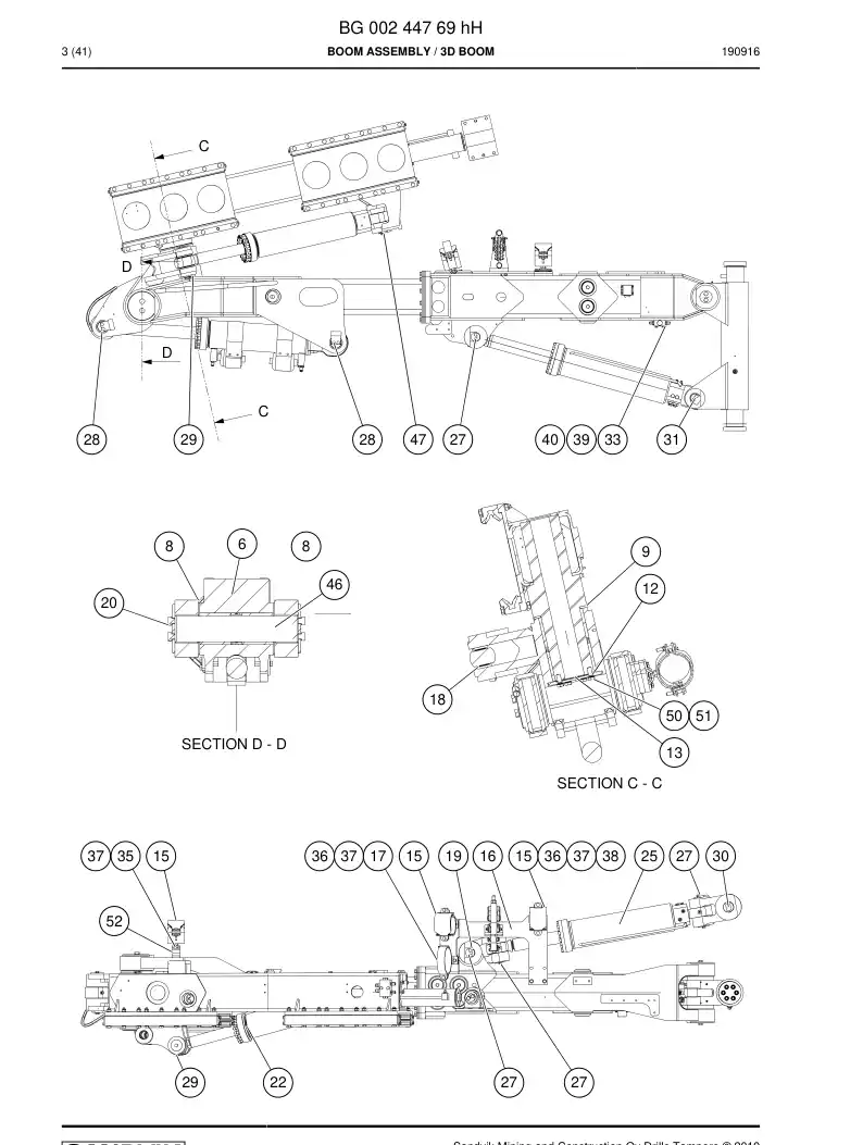 BG00244769h BG 002 447 69h Boom Assembly - Sandvik Technical Drawing