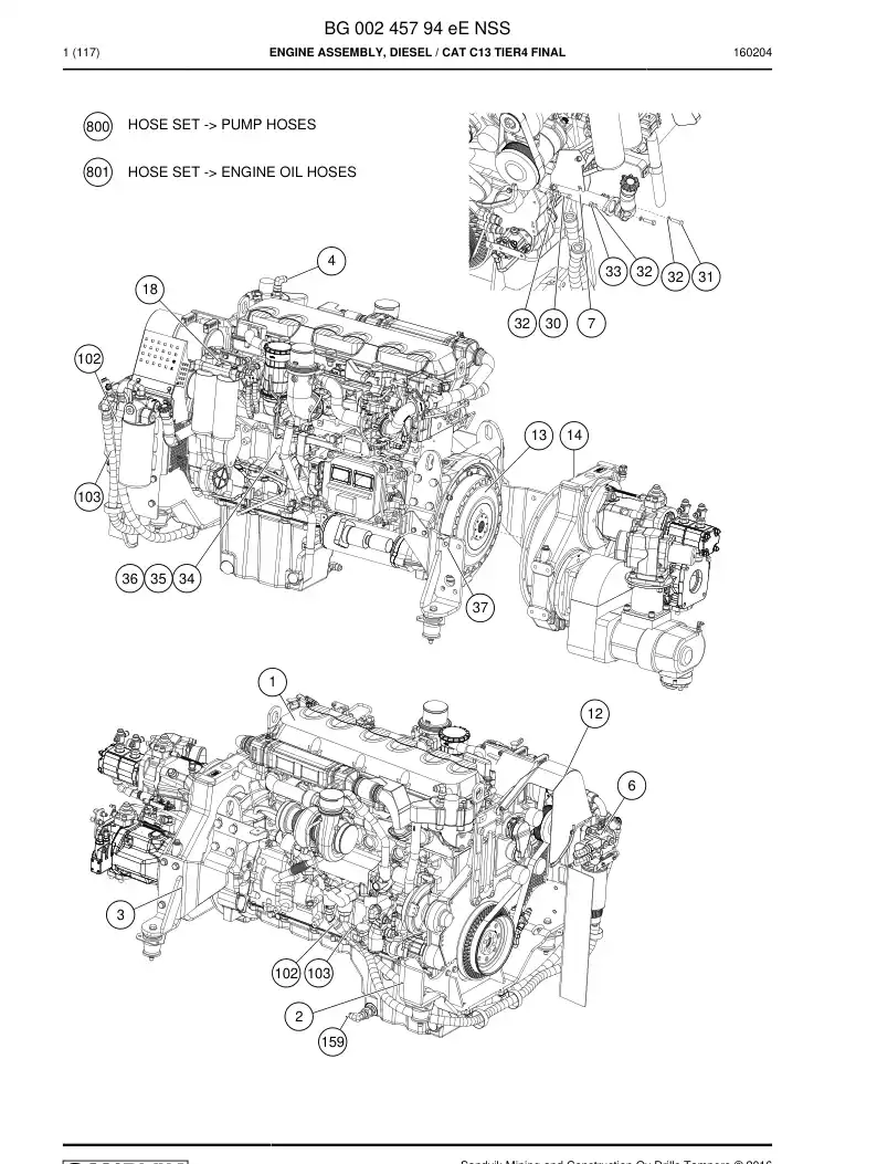 BG00245794e BG 002 457 94e Engine Assembly, Diesel - Sandvik Technical Drawing