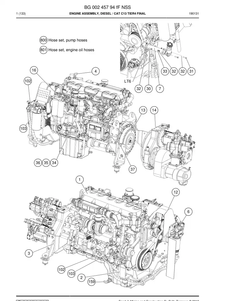 BG00245794f BG 002 457 94f Engine Assembly, Diesel - Sandvik Technical Drawing