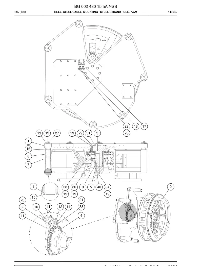 BG00248015a BG 002 480 15a Reel, Steel Cable, Mounting - Sandvik Technical Drawing