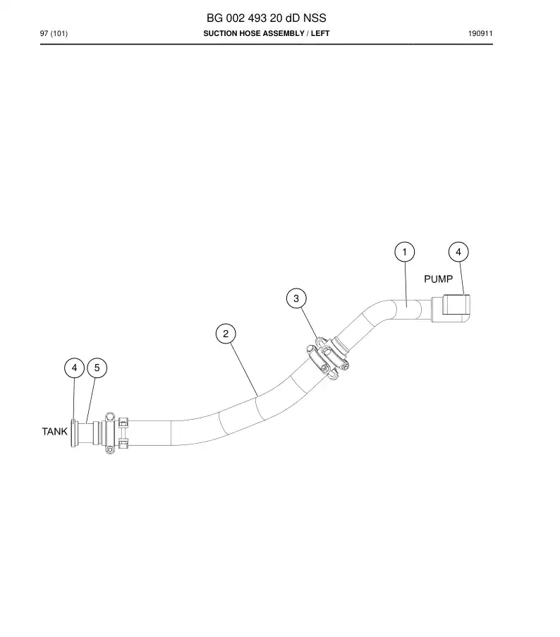 BG00249320d BG 002 493 20d Hose Assembly, Suction - Sandvik Technical Drawing