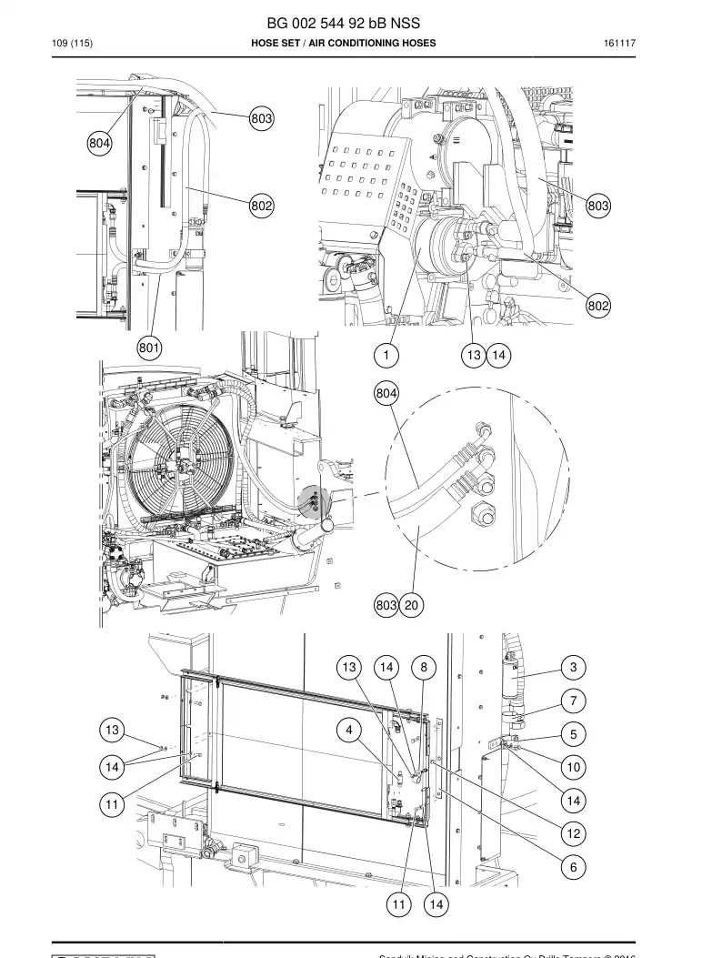 BG00254492b BG 002 544 92b Hose Set - Sandvik Technical Drawing