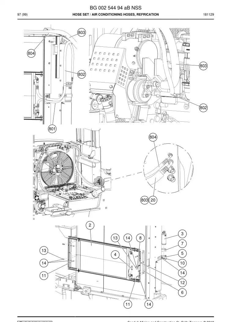 BG00254494a BG 002 544 94a Hose Set - Sandvik Technical Drawing