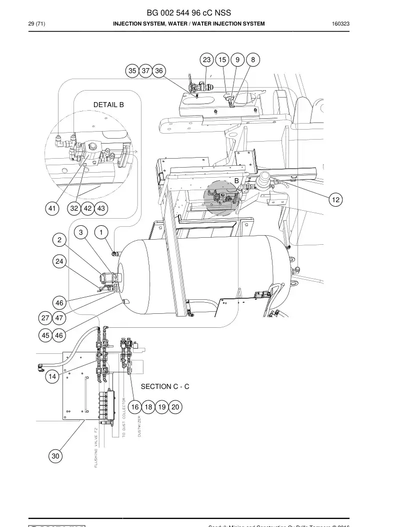 BG00254496c BG 002 544 96c Injection System, Water - Sandvik Technical Drawing