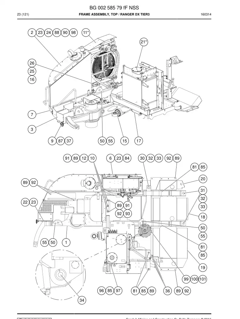 BG00258579f BG 002 585 79f Frame Assembly, Top - Sandvik Technical Drawing