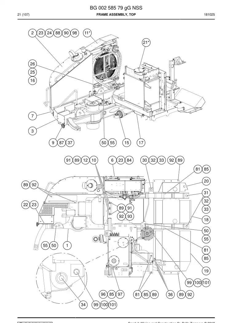 BG00258579g BG 002 585 79g Frame Assembly, Top - Sandvik Technical Drawing