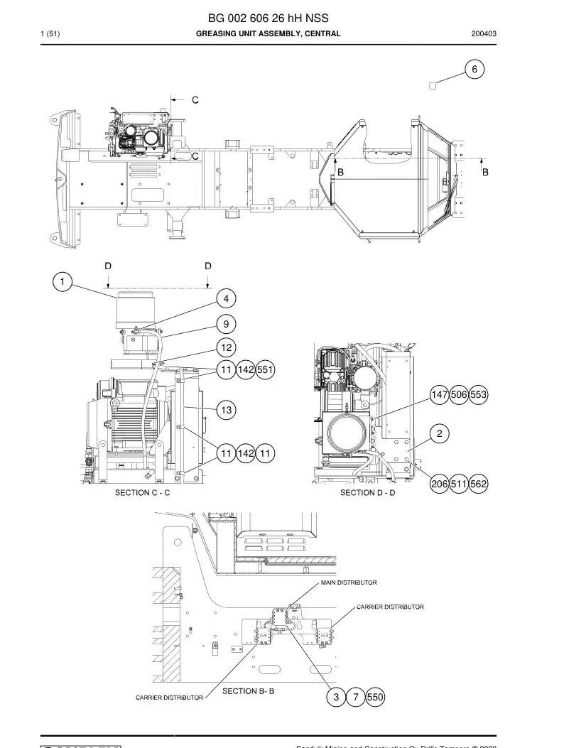 BG00260626h BG 002 606 26h Greasing Unit Assembly, Central - Sandvik Technical Drawing