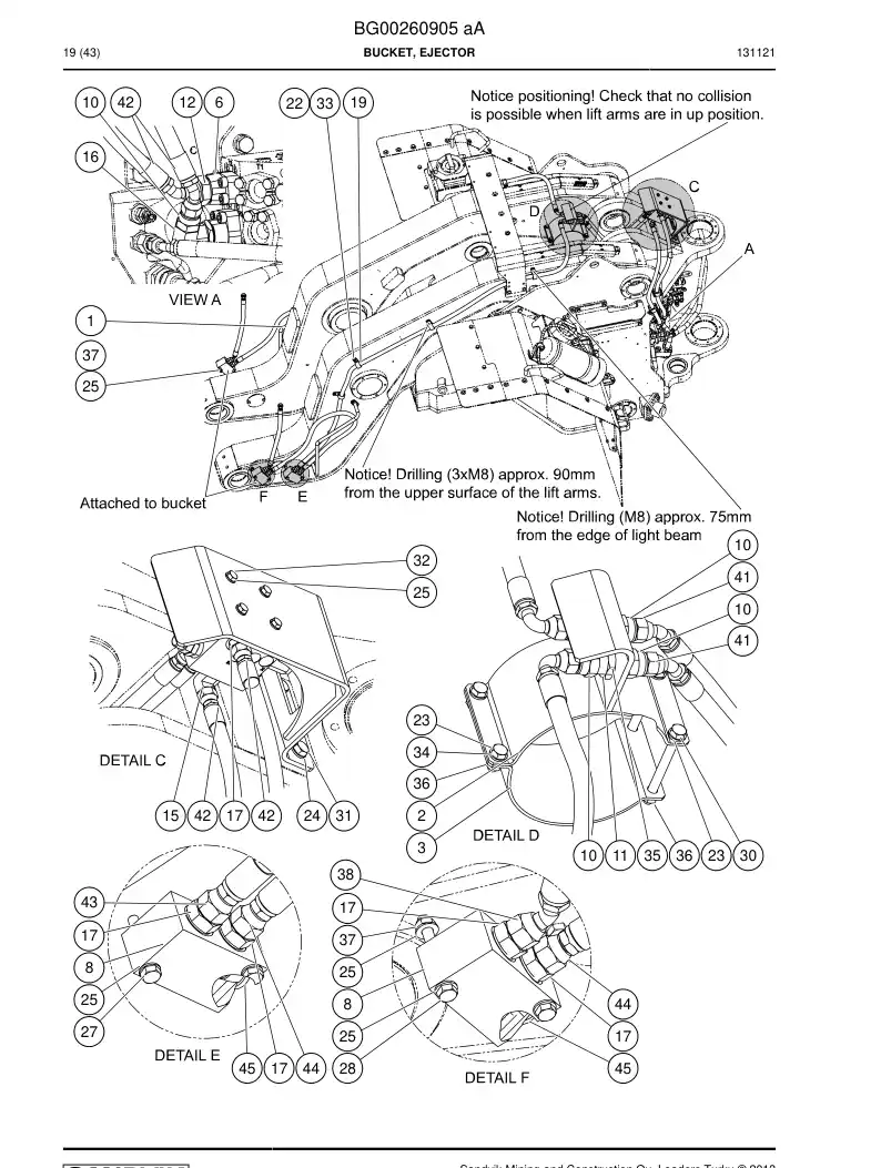 BG00260905d BG 002 609 05d Hydraulics, Bucket - Sandvik Technical Drawing