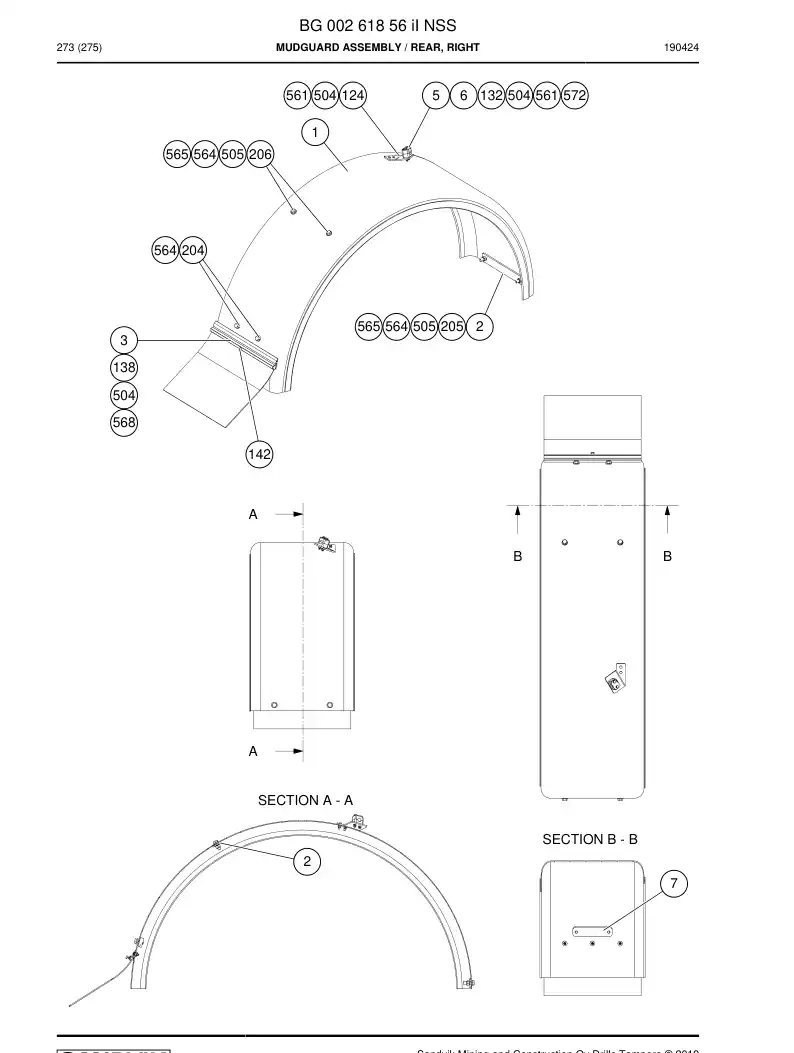 BG00261856g BG 002 618 56g Mudguard assembly - Sandvik Technical Drawing