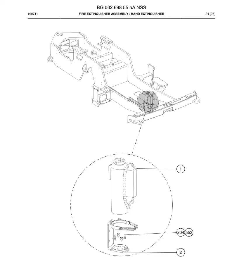 BG00269855a BG 002 698 55a Fire Extinguisher Assembly - Sandvik Technical Drawing