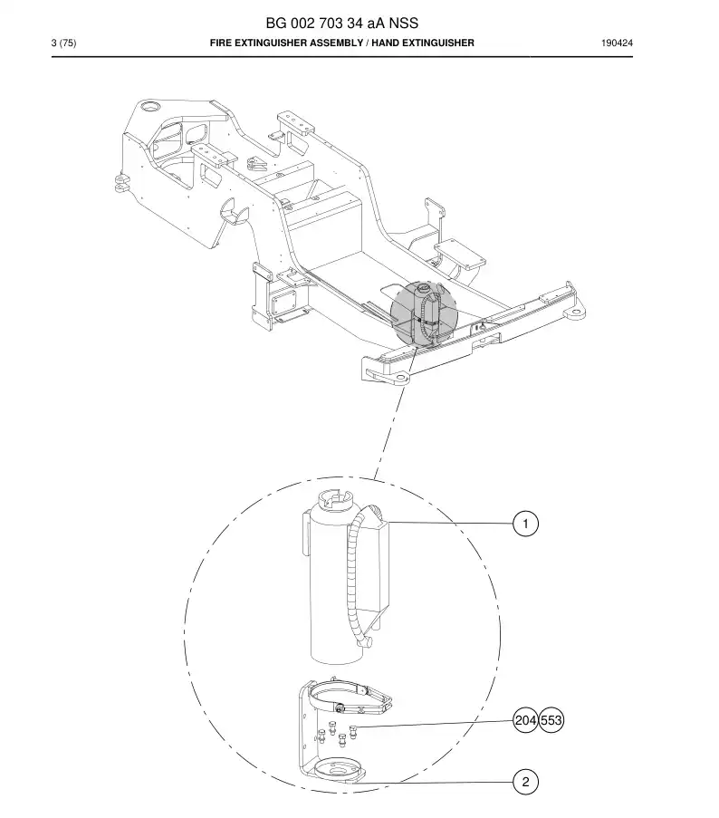 BG00270334a BG 002 703 34a Fire Extinguisher Assembly - Sandvik Technical Drawing