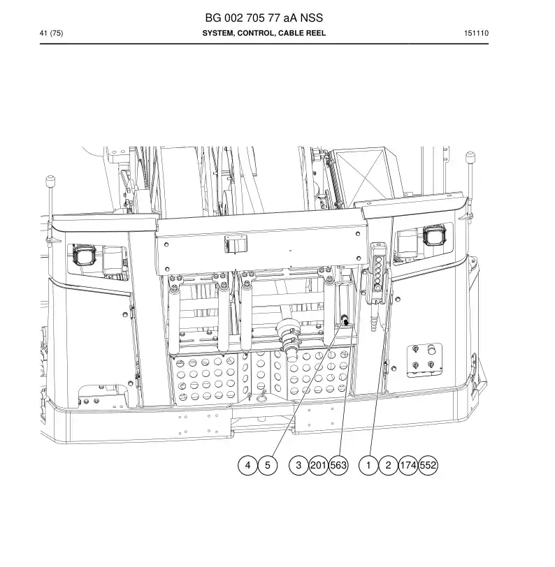 BG00270577a BG 002 705 77a System, Control, Cable Reel - Sandvik Technical Drawing