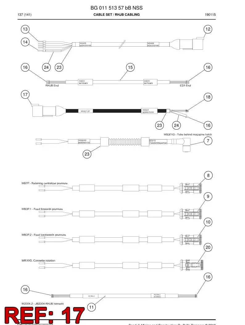 BG00275191c BG 002 751 91c Cable, Prewired Plug - Sandvik Technical Drawing