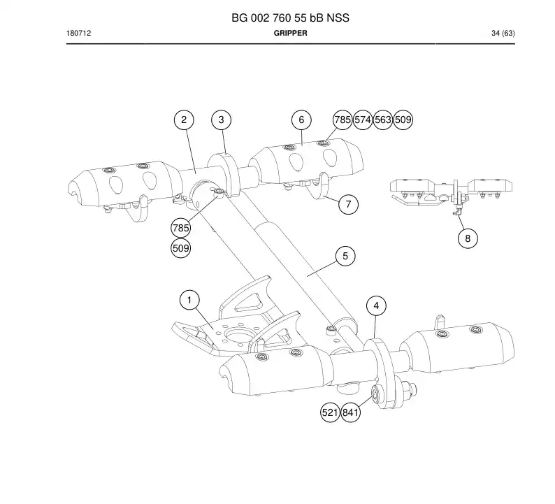 BG00276055c BG 002 760 55c Handler, Screen - Sandvik Technical Drawing