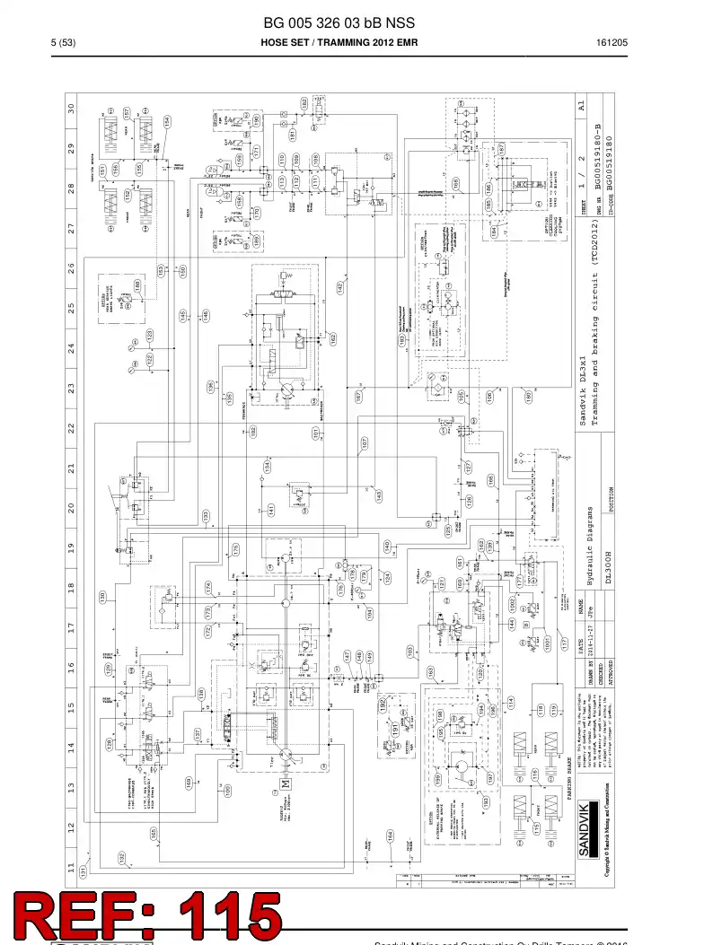 BG00278238a BG 002 782 38a Hose Assembly, Hydraulic - Sandvik Technical Drawing
