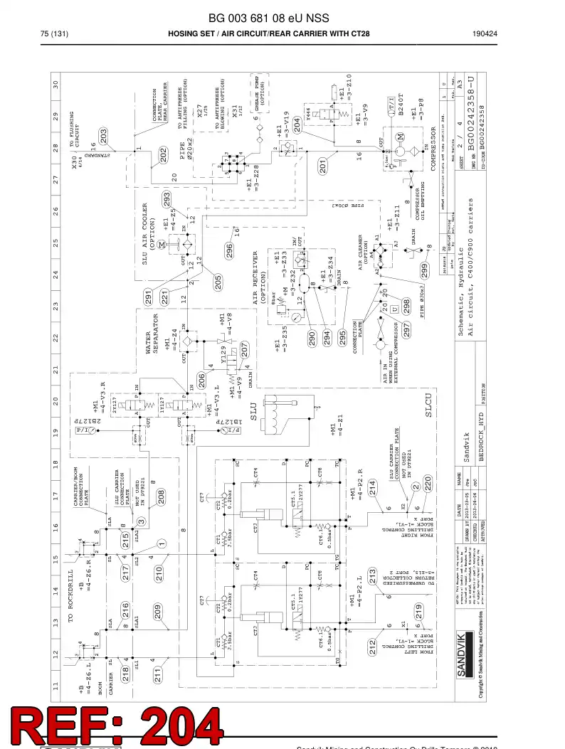 BG00278253a BG 002 782 53a Hose Assembly, Hydraulic - Sandvik Technical Drawing