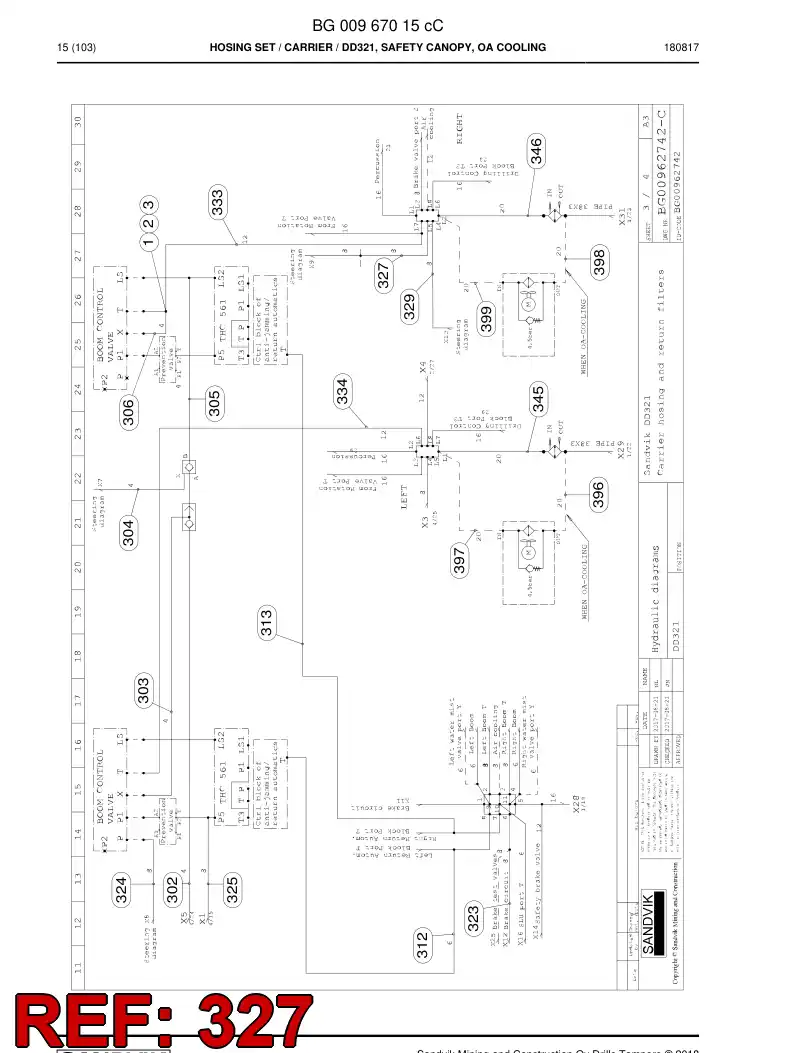 BG00278263a BG 002 782 63a Hose Assembly, Hydraulic - Sandvik Technical Drawing